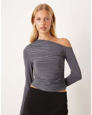 ASOS Slinky One Shoulder Long Sleeve Top - Grey