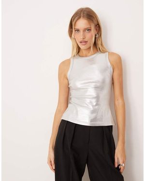 Never Fully Dressed Cotton Rich Metallic Ribbed Tank Top - White