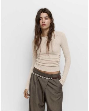Pull&Bear Soft Touch T-Shirt With Gathered Detail - Natural