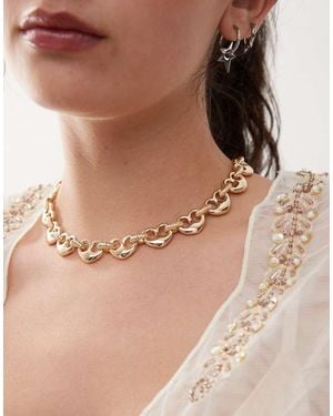 Reclaimed (vintage) Catenina Dorata Con Maglie A Cuore - Marrone