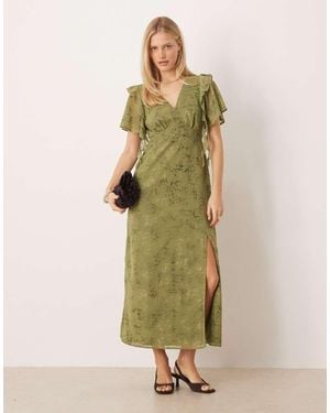 Lovedrobe Angel Sleeve V Neck Midaxi Dress - Green