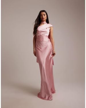 Six Stories Bridesmaids Satin Drape One Shoulder Maxi Dress - Pink