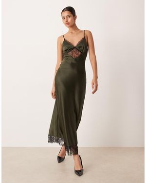 Gina Tricot Satin Lace Maxi Dress - Natural