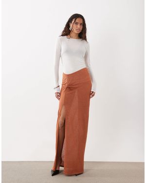 Miss Selfridge Glitter Knit Twist Detail Maxi Skirt - White