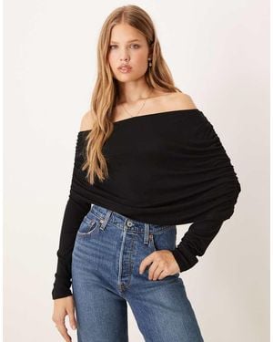 Gina Tricot Long Sleeve Sloped Drapey Shoulder Cape Top - Blue