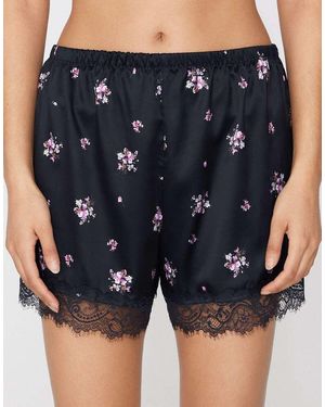 Tezenis Printed Satin And Lace Shorts - Blue