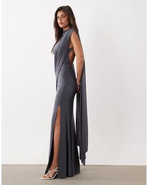 ASOS One Shoulder Slinky Maxi Dress With Sweeping Sash Detail - White