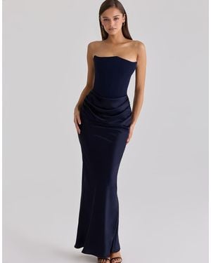 House Of Cb Persephone Satin + Crepe Strapless Corset Maxi Dress - Blue