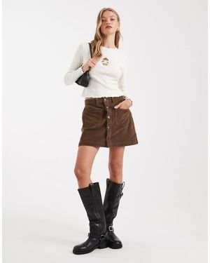 ONLY Corduroy Button Up Mini Skirt - Natural