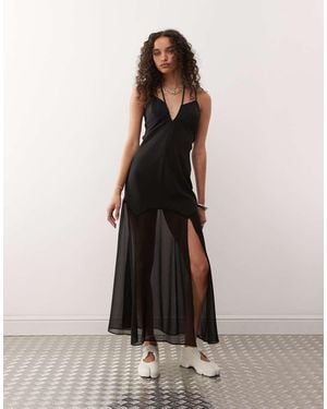 Collusion Sheer & Solid Maxi Dress - Black