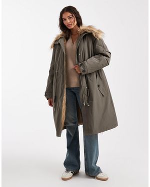 ASOS – oversize-parka mit kunstpelzbesatz - Grün