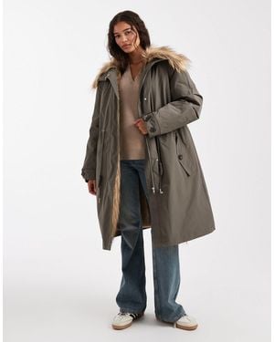 ASOS Oversized Parka With Fur Trim - Green
