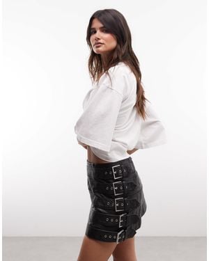AllSaints Betty Leather Buckle Mini Skirt - White