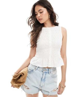 New Look Shirred Button Through Vest - White