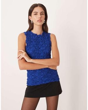 Y.A.S Top Azul Luminoso Sin Mangas Con Patrón Tridimensional Texturizado De
