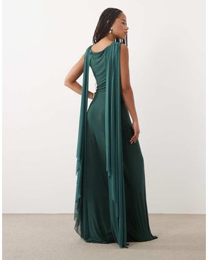 ASOS Maxi Cape Mesh Jurk Met Gedrapeerd Lijfje - Groen