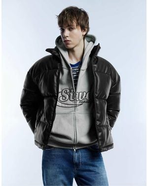 Pull&Bear Padded Leather Effect Jacket - Grey