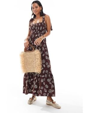 Miss Selfridge Seersucker Tie Shoulder Tiered Maxi Dress - White