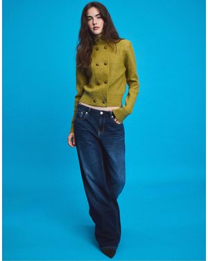 Stradivarius Doppelreihiger strickpullover mit stehkragen - Blau