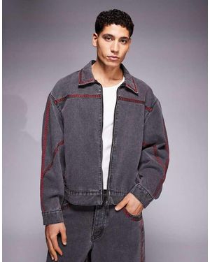 Liquor N Poker Embroidery Detail Oversized Baseball Jacket - Grey