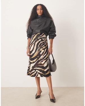 Y.A.S Animal Print Satin Midi Skirt - Natural