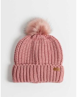Barbour Saltburn Acrylic Knit Rib Pom Pom Beanie - Red