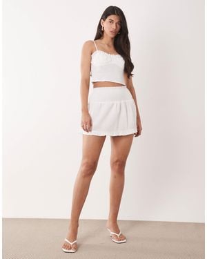 Aria Cove Cotton Blend Shirred Detail Frill Hem Cami Top - White