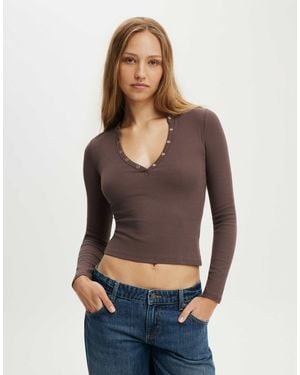 Cotton On Ryan Henley Long Sleeve Top - Gray