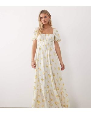 Miss Selfridge Seersucker Puff Sleeve Milkmaid Maxi Dress - White