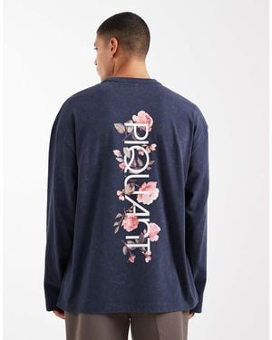 ASOS Heavyweight Oversized Long Sleeve T-shirt With Floral Spine Print - Blue
