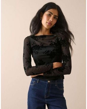 Nobody's Child Floral Mesh Long Sleeve Top - Black