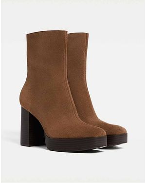 Stradivarius Leather High-heel Ankle Boots - Brown