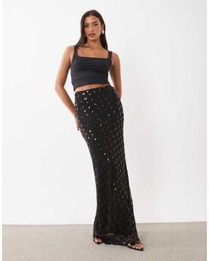 AFRM Tegan Sequin Mesh High Rise Ruffle Hem Maxi Skirt Set - White