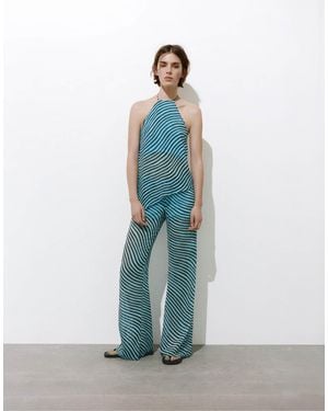 Pull&Bear Pantalon droit à imprimé ondulé - Bleu