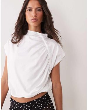 ASOS Mandarin Style Collar With Gathering Top - White