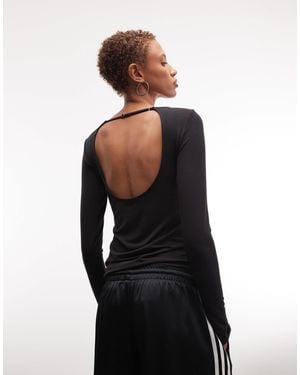 Weekday Open Back Long Sleeve Top - Black