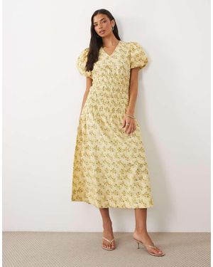 Y.A.S Maxi Jurk Met Diepe Hals, Gerimpeld En Bloemetjesprint - Naturel