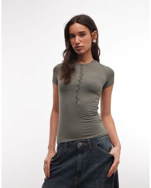 Weekday T-shirt ajusté à col boutonné - kaki - Vert