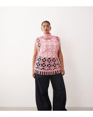 ARRANGE Curve Open Knit Sleeveless Top - Red