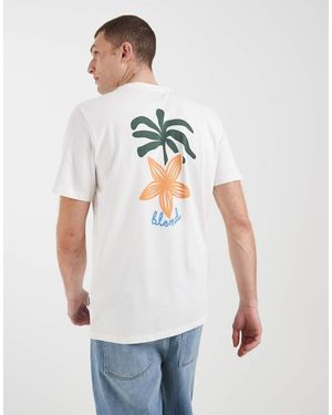 Blend 100% Cotton Regular Fit T-shirt With Palm Tree Back Print - White