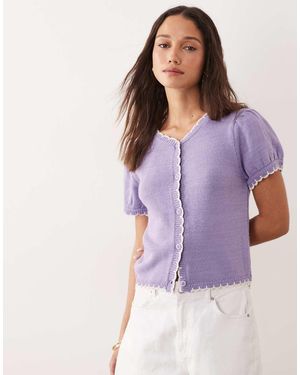 Miss Selfridge Vest Met Pofmouwen En Festonsteek - Paars