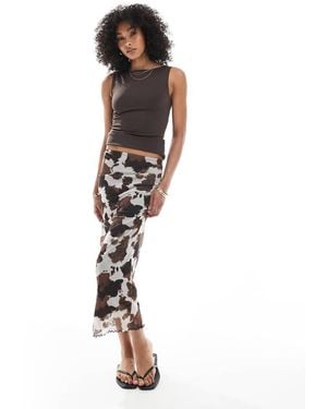 New Look Cow Print Mesh Midi Skirt - Black