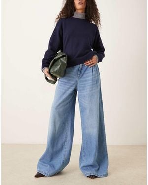 Mango Pleat Front Fluid Straight Leg Jean - Blue