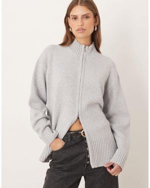 Pretty Lavish Double Ended Zip Knit Cardigan - Gray