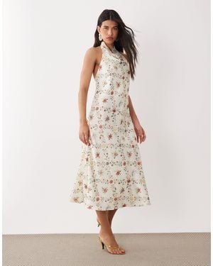 Y.A.S – rückenfreies neckholder-maxikleid aus satin - Natur