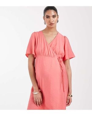 Vero Moda Flutter Sleeve Wrap Front Mini Dress - Pink