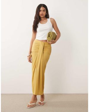 ASOS Aangerimpelde Maxi Rok Met Gedrapeerd Detail - Naturel
