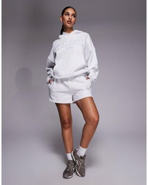 Kaiia Cotton Rich Embroidered Logo Side Stripe Sweat Shorts - White