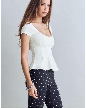 Stradivarius Peplum Mini Sleeve Top - Blue