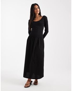 ONLY Long Sleeve Scoop Neck Midaxi Dress - Black
